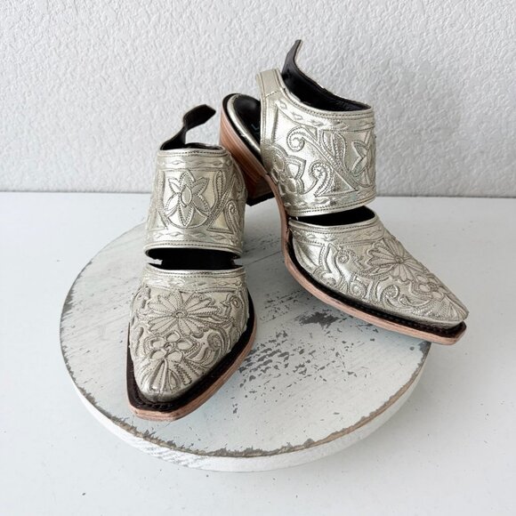 Lane boots Shoes - Lane Robin Slingback Mule Gold Cowboy Boots Womens Cowgirl Western Ankle Sz 8.5
